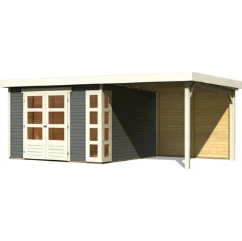 Zahrada KARIBU HOLZTECHNIK dřevěný domek KARIBU KERKO 6 + přístavek 240 cm včetně zadní stěny (38734) terragrau LG3000
