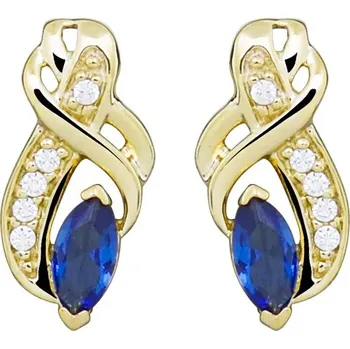 Módní doplněk Silver Cat Pozlacené náušnice se zirkony a syntetickým safírem SC575 + 2 měsíce na vrácení zboží