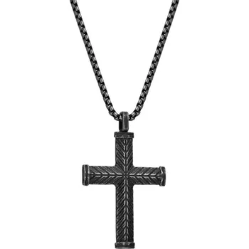 Náhrdelník Diverse Černý pánský náhrdelník z oceli Křížek N1000509 + 2 měsíce na vrácení zboží