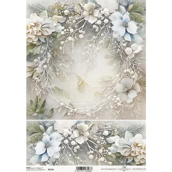 Umělecký papír Rýžový papír na decoupage ITD - Zimní kytice - R2331