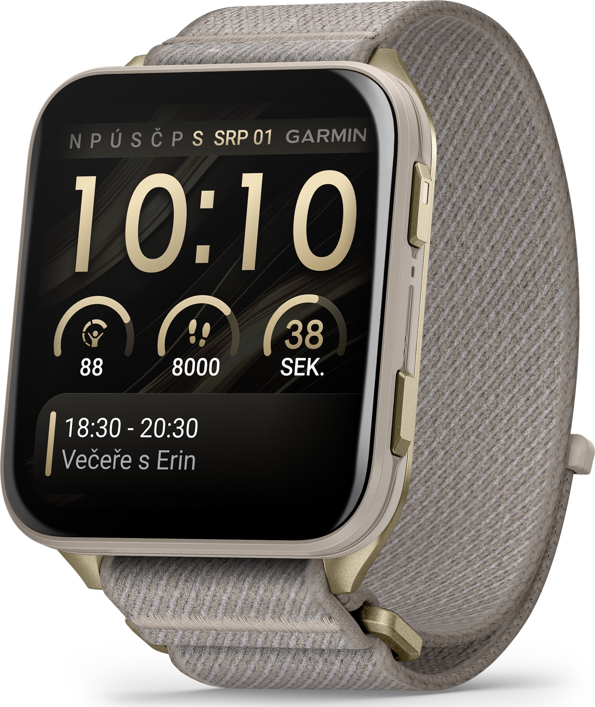 Garmin Venu® X1 Soft Gold, Pouzdro s titanovou zadní stranou, nylonovým řemínkem ComfortFit French Grey 010-02980-09 + možnost výměny do 90 dní + Topo Czech PRO Voucher