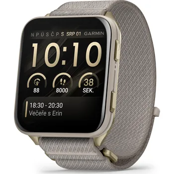 Hodinky Garmin Venu X1 Soft Gold, Pouzdro s titanovou zadní stranou, nylonovým řemínkem ComfortFit French Grey 010-02980-09