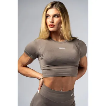 NEBBIA Seamless crop top s krátkým rukávem POWER béžový S