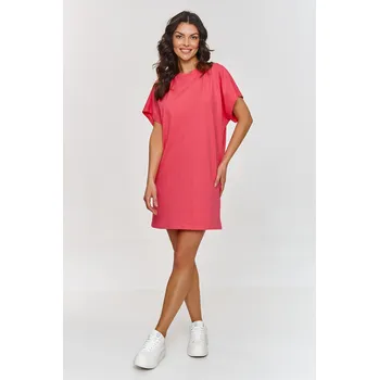 Dámské oblečení BASIC šaty s krátkým rukávem M875 Barva: Korálová, Velikost: L/XL
