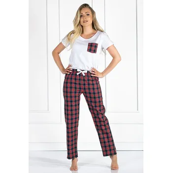 Dámské pyžamo Luxusní dámské pyžamo Vivienne bílé se vzorem káro S