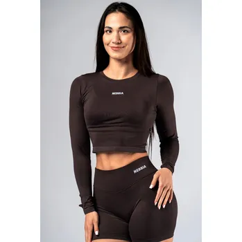 NEBBIA Seamless crop top s dlouhým rukávem POWER hnědé L