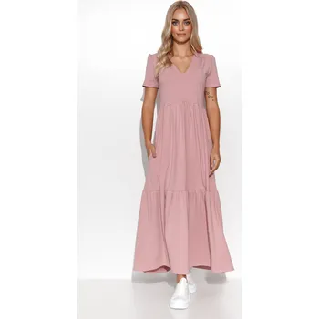 Dámské šaty Maxi šaty s výstřihem do V M549 Barva: Růžová, Velikost: S