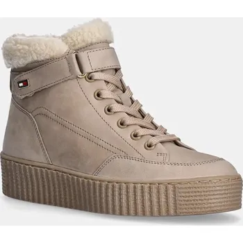 Dámské kozačky Semišové boty Tommy Hilfiger FAUX FUR NUBUCK LOW LACE-UP FW0FW08172 béžová 80X, EUR 38