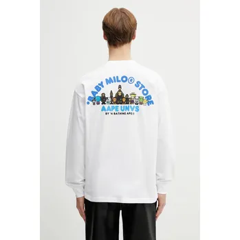 Pánské tričko Bavlněné tričko s dlouhým rukávem AAPE, L, bílá, 00X