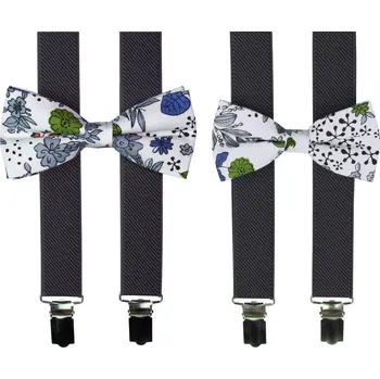 Tmavě šedý set s květovaným motýlkem pro tátu a syna