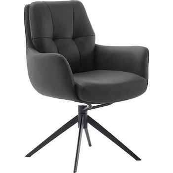 Jídelní židle Kožená jídelní židle ASSENTO s područkami antracitová typ C s matnou černou podnoží