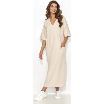 Dámská móda Volné dlouhé šaty s kapsami NU473 Barva: Béžová, Velikost: 2XL/3XL