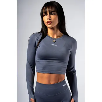 NEBBIA Seamless crop top s dlouhým rukávem POWER šedý L