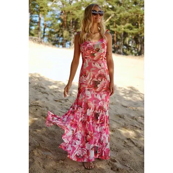 Dámské oblečení Dlouhé letní šaty se zavazovacími ramínky M799 Barva: Smetanová, Velikost: S/M