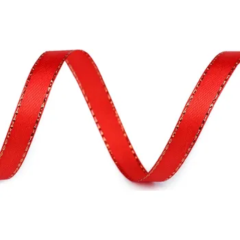 Stuha Atlasová stuha s lurexovým okrajem svazky po 5 m šíře 6 mm vánoční Varianta: 3 červená zlatá, Balení: 5 m