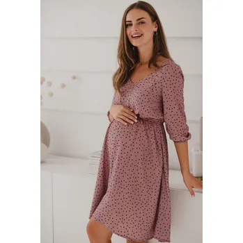 Těhotenské šaty Těhotenské a kojící šaty 3v1 Lovely lila s černými puntíky 3/4 rukáv Velikost: S