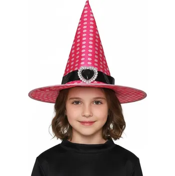 Karnevalový doplněk Klobouk čarodějnice růžový s puntíky