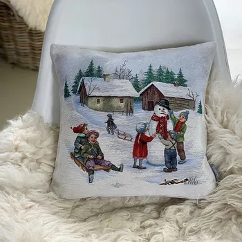 Dekorativní polštářek BYTEMA Vánoční gobelínový povlak ZIMNÍ ODPOLEDNE 45 x 45 cm