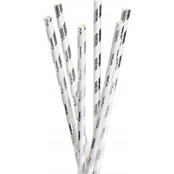 Papírová brčka stříbrné eko proužky 25 Ks