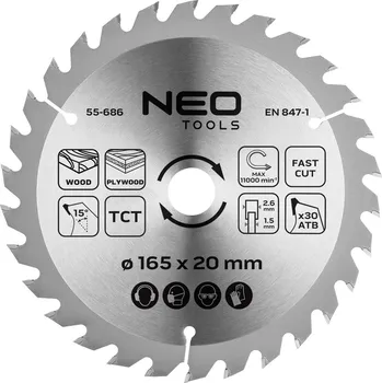 Pilový kotouč NEO TOOLS Pilový kotouč, ponorný, wIDIA-řezání, 165 x 1,5 x 2,6 x 20 mm, 30 zubů