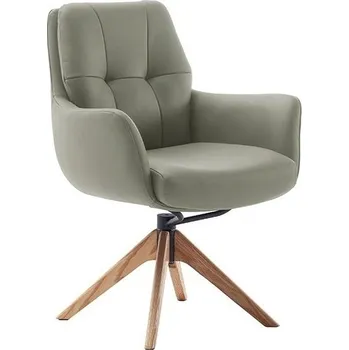 Jídelní židle Kožená jídelní židle ASSENTO s područkami krémová typ C s dřevěnou podnoží