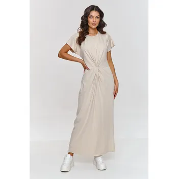 Dámské šaty Maxi šaty s řaseným pasem M878 Barva: Béžová, Velikost: S/M