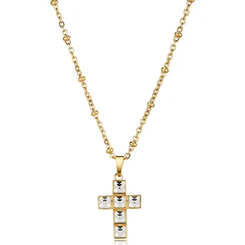 Módní doplněk S'Agapõ Dámský pozlacený náhrdelník s krystaly Kříž Arcadia SRD06 + 2 měsíce na vrácení zboží