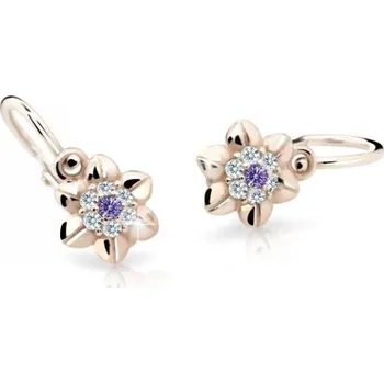Náušnice Cutie Jewellery Roztomilé dětské náušnice z růžového zlata C2202-10-X-4 fialová + 2 měsíce na vrácení zboží