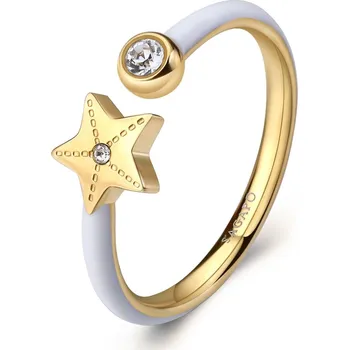 Módní doplněk S'Agapõ Pozlacený prsten s bílým smaltem Hvězdice Vibes SVB70 + 2 měsíce na vrácení zboží