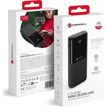 Powerbanka Powerbanka FORCELL F-ENERGY P20k1 PD QC3.0 3A 20W 20 000 mAh černá (Externí záložní baterie - FORCELL F-ENERGY P20k1 powerbanka PD QC3.0 3A 20W 20 000 mAh černá)