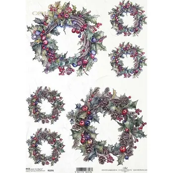 Umělecký papír Rýžový papír na decoupage ITD - Věnce zimní - R2291