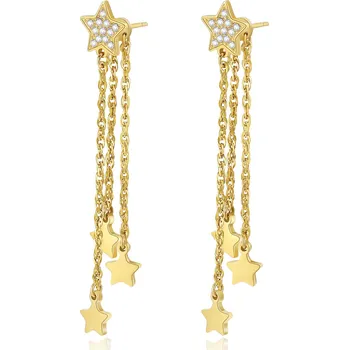 Módní doplněk S'Agapõ Visací ocelové pozlacené náušnice s hvězdičkami Aurora SAR35 + 2 měsíce na vrácení zboží