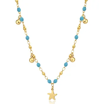 Módní doplněk S'Agapõ Korálkový pozlacený náhrdelník s přívěsky Hvězdice Vibes SVB57 + 2 měsíce na vrácení zboží