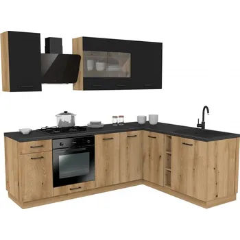 Kuchyňská linka Rohová kuchyňská linka Tampuri 240 x 180 cm černá/dub evoke