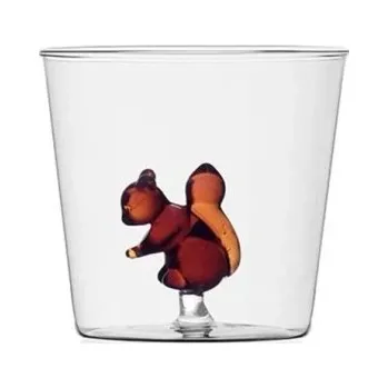Sklenice 3D skleněná sklenice 200 ml 8,5 x 8 cm s motivem veverky Originální dekorativní sklenice na nápoje pro každodenní použití