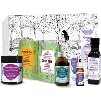 Dárkový potravinový koš Detox v unikátní dřevěné BIO přírodní lékárně