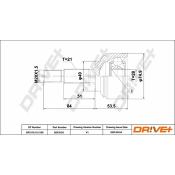 Hřídel nápravy Sada kloubů, hnací hřídel Dr!ve+ DP2110.10.3155