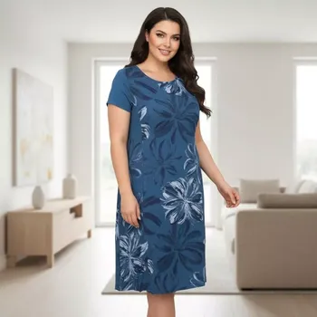 Dámské šaty Dámské tmavě modré letní dlouhé šaty s potiskem uni velikost L-XXL O1668