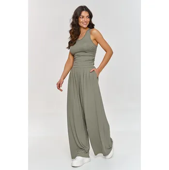 Viskózový komplet - Top a široké kalhoty M871 Barva: Olivová, Velikost: L