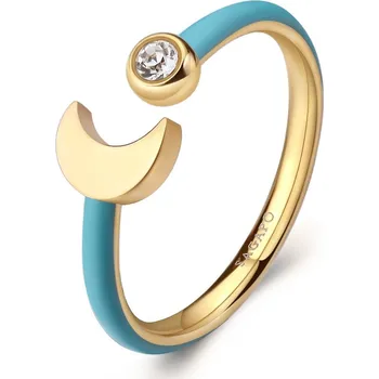 Módní doplněk S'Agapõ Pozlacený prsten s tyrkysovým smaltem Měsíc Vibes SVB71 + 2 měsíce na vrácení zboží