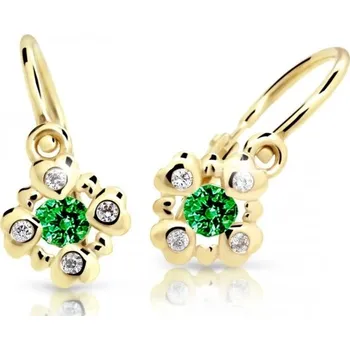 Náušnice Cutie Jewellery Třpytivé dětské náušnice ze žlutého zlata C2253-10-X-1 zelená + 2 měsíce na vrácení zboží