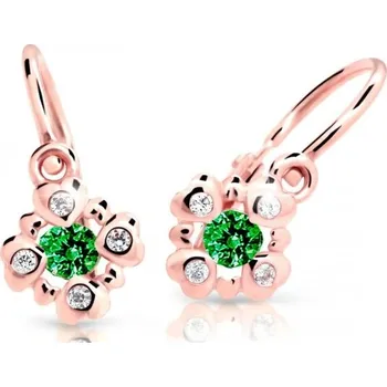 Náušnice Cutie Jewellery Třpytivé dětské náušnice z růžového zlata C2253-10-X-4 zelená + 2 měsíce na vrácení zboží