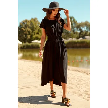 Dámská móda Dlouhé mikinové šaty s lemem NU425 Barva: Černá, Velikost: S/M