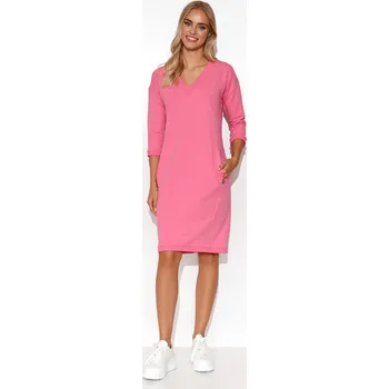 Dámské šaty Jednoduché mikinové šaty s výstřihem do V M779 Barva: Růžová, Velikost: 2XL/3XL