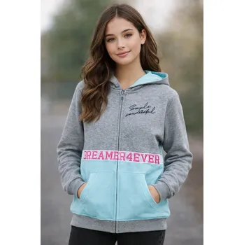 Dívčí mikina Dívčí mikina VENERE Dreamer na zip s kapucí šedomodrá Šedomentolová, Velikost: 128 128