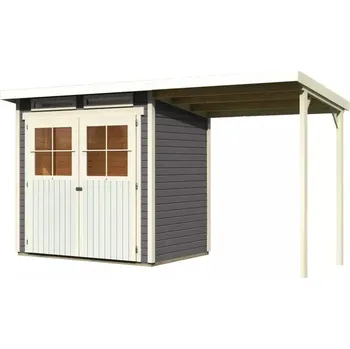 Zahrada KARIBU HOLZTECHNIK dřevěný domek KARIBU GLUCKSBURG 2 + přístavek 190 cm (83230) terragrau LG3490