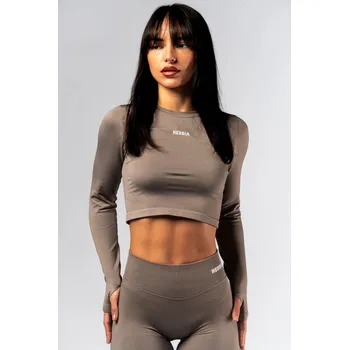 NEBBIA Seamless crop top s dlouhým rukávem POWER béžový XS