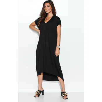 Dámská móda Asymetrické šaty ze vzdušné viskózové látky NU387 Barva: Černá, Velikost: L/XL