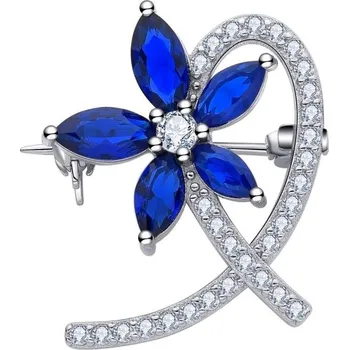 Brož MOISS Stříbrná brož Květina s modrými zirkony O0000009 + 2 měsíce na vrácení zboží