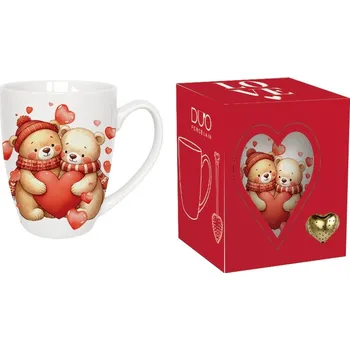 Porcelánový hrnek MEDVĚDI SE SRDÍČKY 350 ml s louhovačem v krabičce